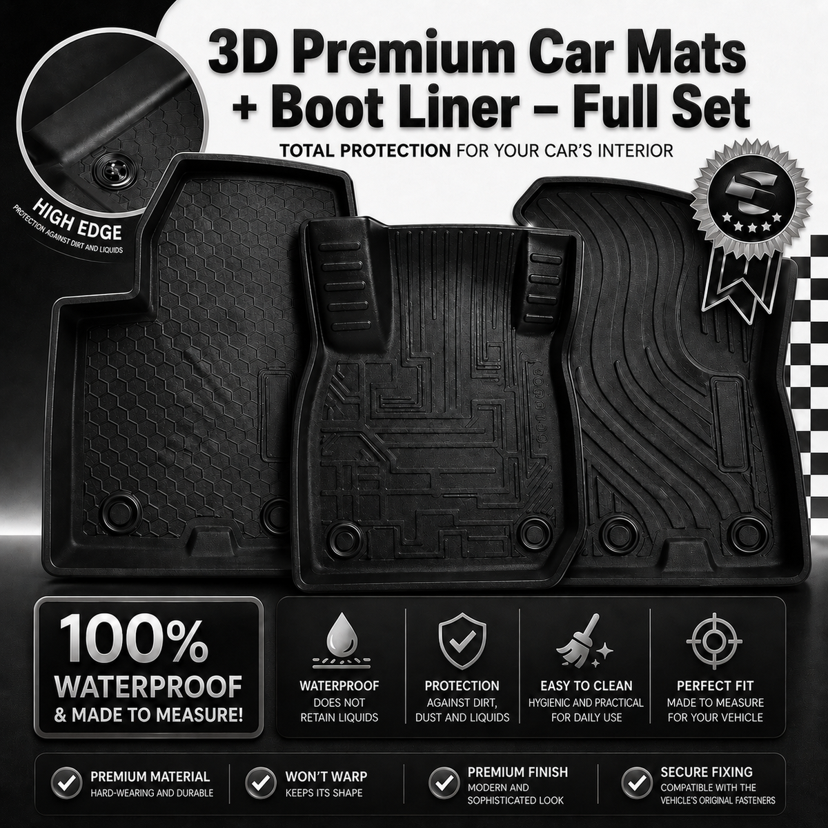 3D Premium Car Mats + Boot Liner – Full Set